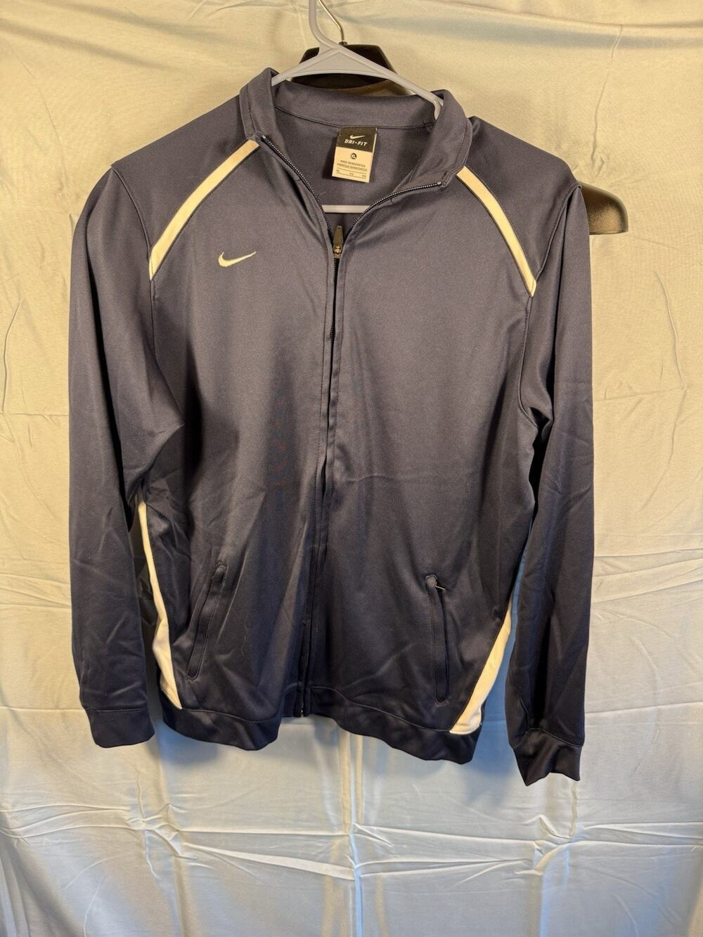 Nike Dri-FIT Men's XL Navy White Full Zip Track Jacket Swoosh